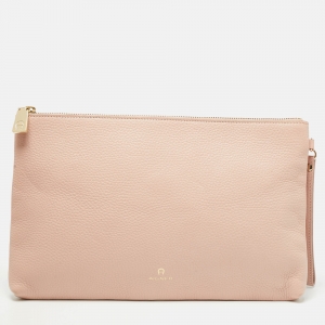 Aigner Light Pink Leather Zip Flat Pouch