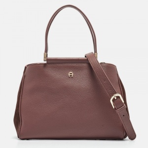 Aigner Old Rose/Brown Leather and Suede Top Handle Bag