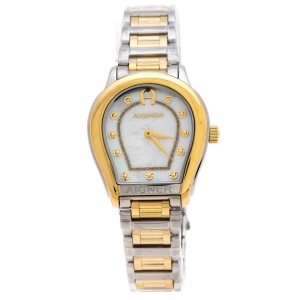 Pre Owned Aigner Mother of Pearl Two-Tone Stainless Steel Vicenza A111212 Women's Wristwatch 30 mm