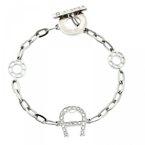 Aigner Silver Tone Station Link Chain Toggle Bracelet 