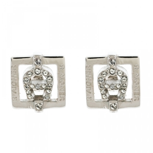 Aigner Logo Crystal Studded Silver Tone Stud Earrings