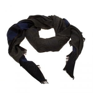 Aigner Olive Green Horseshoe Logo Pattern Silk and Wool Jacquard Scarf