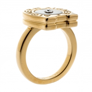Aigner Gold Plated Crystal Studded Mother of Pearl Ring Size 54