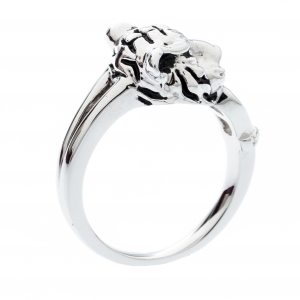 Aigner Silver Tone Tiger Head Crystal Studded Ring Size 56