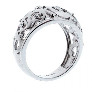 Aigner Crystal Studded Cutwork Silver Tone Ring Size 52