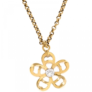 Aigner Gold Tone Crystal Embellished Pendant Necklace