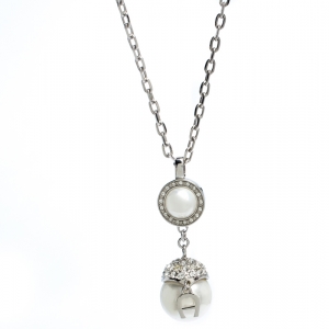 Pre Owned Aigner Silver Plated Crystal and Faux Pearl Pendant Necklace