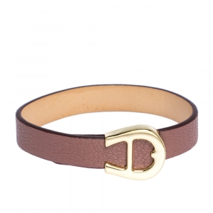 Pre Owned Aigner Dusty Rose Leather Gold Tone Bracelet