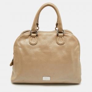 Aigner Metallic Beige Leather Double Zip Dome Satchel