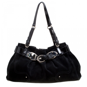 Pre Owned Aigner Black Suede and Patent Leather Shoulder Bag
