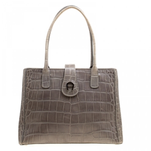 Aigner Grey Croc Embossed Leather Tote