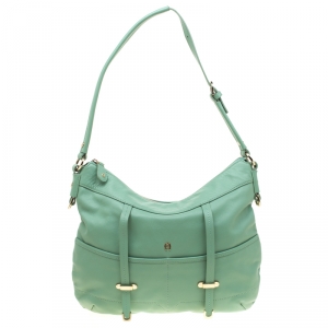 Pre Owned Aigner Green Leather Hobo 