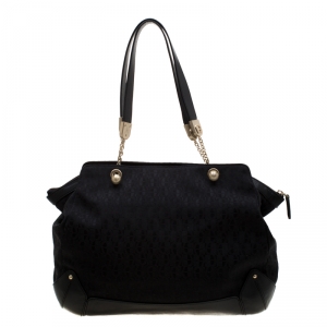 Pre Owned Aigner Black Signature Fabric and Leather Chain Tote