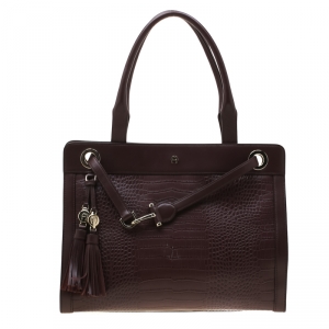 Pre Owned Aigner Burgundy Leather Cavallina Top Handle Bag