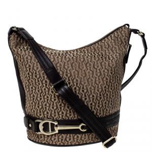 Pre Owned Aigner Brown/Beige Signature Canvas and Leather Hobo