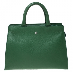 Pre Owned Aigner Green Leather Tote