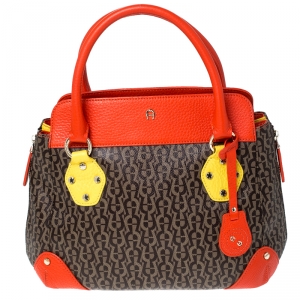 Pre Owned Aigner Multicolor Coated Canvas and Leather Satchel