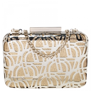 Pre Owned Aigner Gold Metal Tesora Clutch On Chain