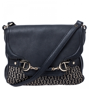 Pre Owned Aigner Black Canvas and Leather Flap Shoulder Bag