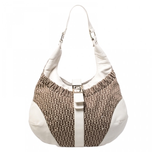 Pre Owned Aigner Beige/Cream Monogram Canvas and Leather Hobo