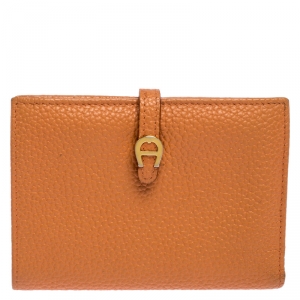 Pre Owned Aigner Orange Leather Compact Wallet