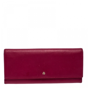 Pre Owned Aigner Magenta Leather Flap Continental Wallet