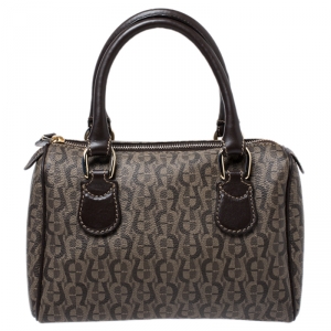 Aigner Dark Brown Zoe Coated Canvas Mini Boston Bag