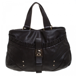 Pre Owned Aigner Choco Brown Leather Front Pocket Hobo