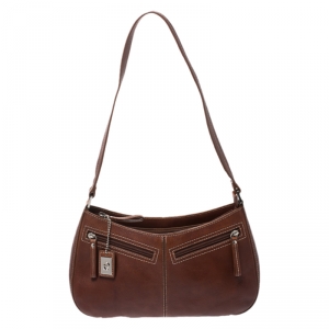 Pre Owned Aigner Brown Leather Front Zipped Shoulder Bag