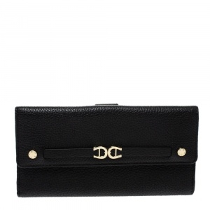 Pre Owned Aigner Black Leather Flap Continental Wallet 