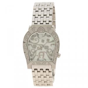 Pre Owned Aigner Verona Mother of Pearl Diamond Stainless Steel Women's Wristwatch 33 mm