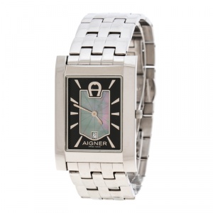 Pre Owned Aigner Black Mother of Pearl Stainless Steel BNIB A32122 Women's Wristwatch 28 mm