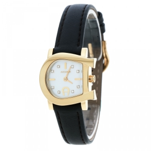 Aigner White Mother of Pearl Gold Plated Stainless Steel Genua Due A31000 Women's Wristwatch 27 mm
