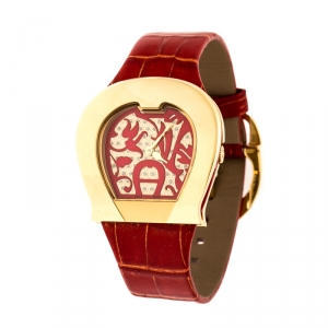Pre Owned Aigner Red Gold Plated Stainless Steel L'Aquila A41200 Women's Wristwatch 36 mm