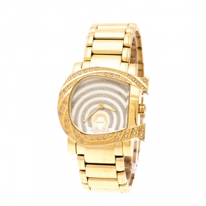 Aigner White Mother of Pearl Gold Plated Stainless Steel Diamonds Genua Due A31600 Women's Wristwatch 31 mm