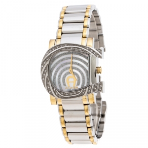 Aigner White Mother of Pearl Two-Tone Stainless Steel Diamonds Genua Due A31600 Women's Wristwatch 31 mm