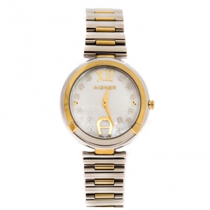 Pre Owned Aigner Mother Of Pearl Two-Tone Stainless Steel Gorizia A106200 Women's Wristwatch 33 mm
