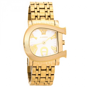 Pre Owned Aigner Silver Yellow Gold Plated Stainless Steel Genua Due A31600 Women's Wristwatch 31 mm