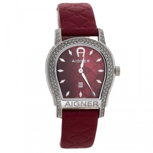 Pre Owned Aigner Red Mother Of Pearl Stainless Steel Bergamo A137201 Women's Wristwatch 34 mm