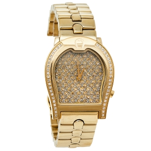 Aigner Yellow Gold Plated Stainless Steel Diamonds Verona A01100 Women's Wristwatch 33 mm