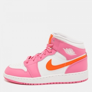 Air Jordan's Pink/White Fabric and Leather Jordan 1 Mid Sneakers Size 38