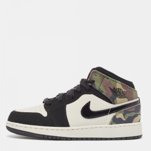 Air Jordans Multicolor Leather and Suede Air Jordan 1 Mid SE Camo Sneakers Size 37.5