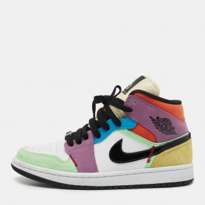 Air Jordan 1 Multicolor Leather Mid SE Light Club Sneakers Size 38
