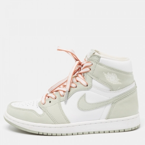 Air Jordans Green/White Leather Jordan 1 Retro High OG Seafoam Sneakers Size 38
