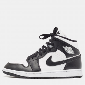 Air Jordans Black/White Leather Jordan 1 Mid Panda Sneakers Size 40