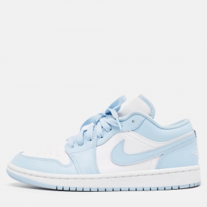 Air Jordans Blue/White Leather Jordan 1 Low White Ice Blue Sneakers Size 40