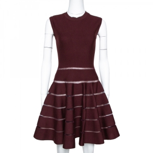 Alaia Burgundy Wool Blend Knit Sleeveless Fit & Flare Dress M