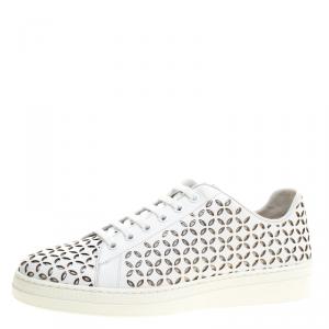 Alaia White Laser Cut Leather Sneakers Size 40