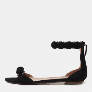 Alaia Black Suede Bombe Ankle Strap Flat Sandals Size 38.5