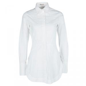 قميص علايا منخفض غير متماثل أكمام طويلة قطن مطرز أبيض M